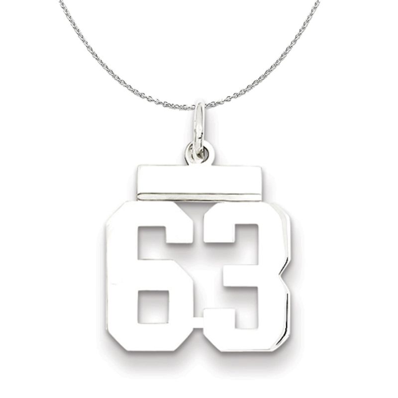Silver, Athletic Collection Medium Polished Number 63 Necklace - 16 In